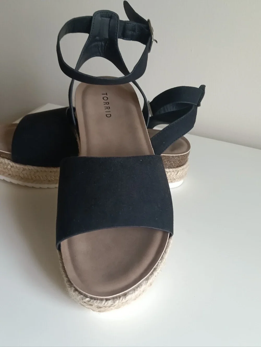 Torrid Women's Black faux Suede Cork Insoles Weaved Open Toe Sandal 10W